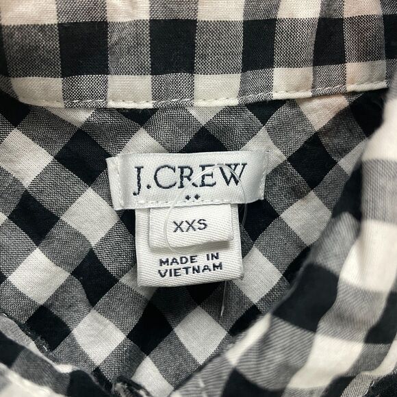J.Crew Button Up Blouse Shirt Womens XXS Black White Plaid Long Sleeve Collared - Picture 4 of 10